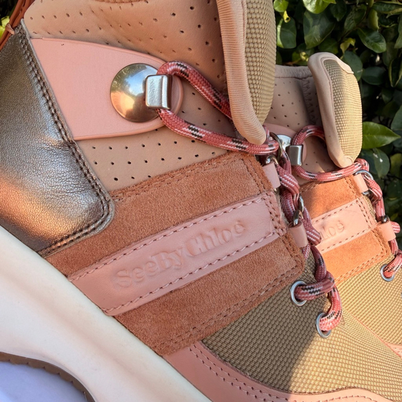 See by Chloe Casey Panelled High-Top Sneakers Pink Beige Size 35 US 5 New In Box - Picture 5 of 9